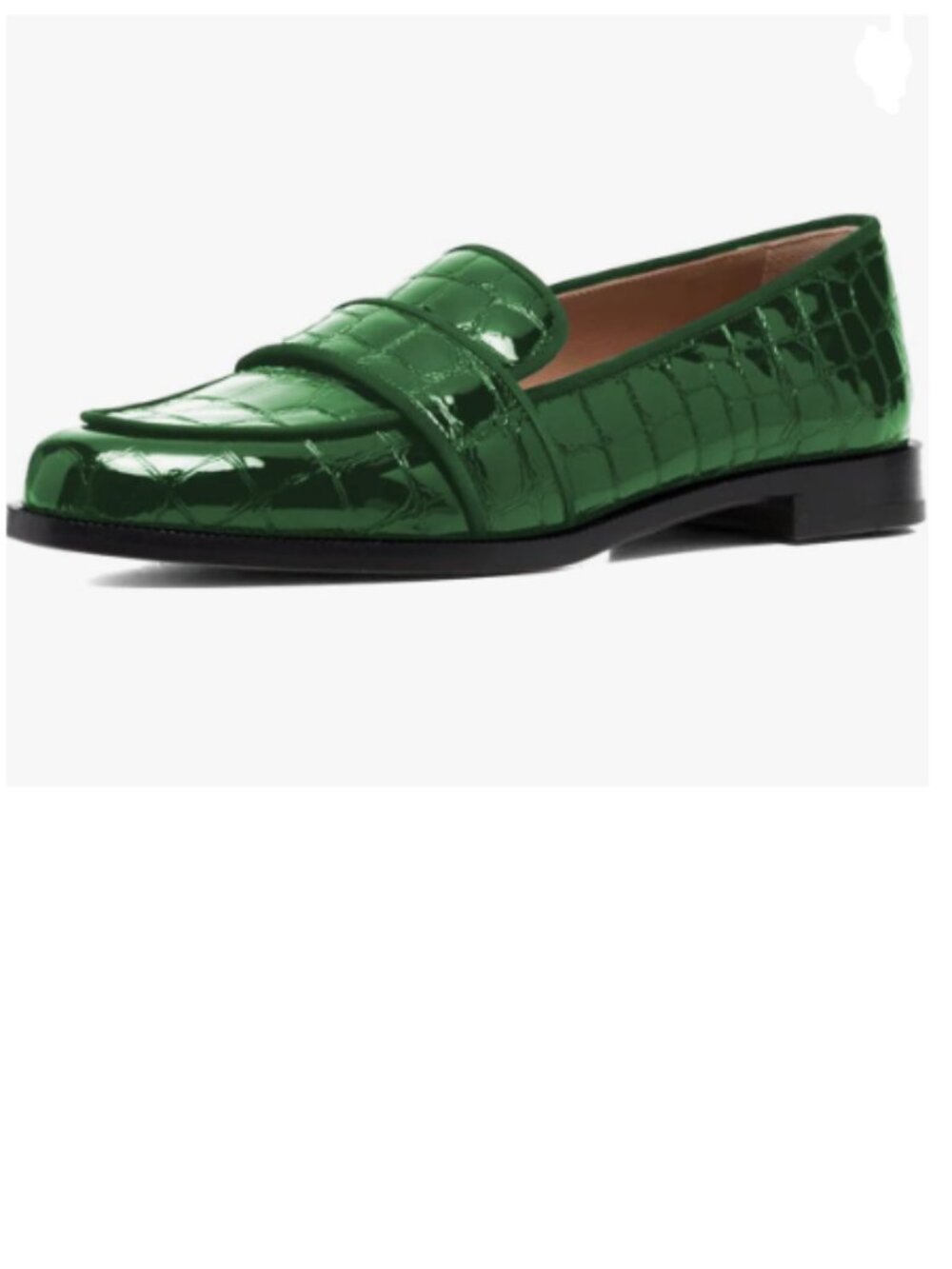 XYD Emerald Green Embossed Almond Toe Slip On Moccasins Low Heel Comfy Loafers
